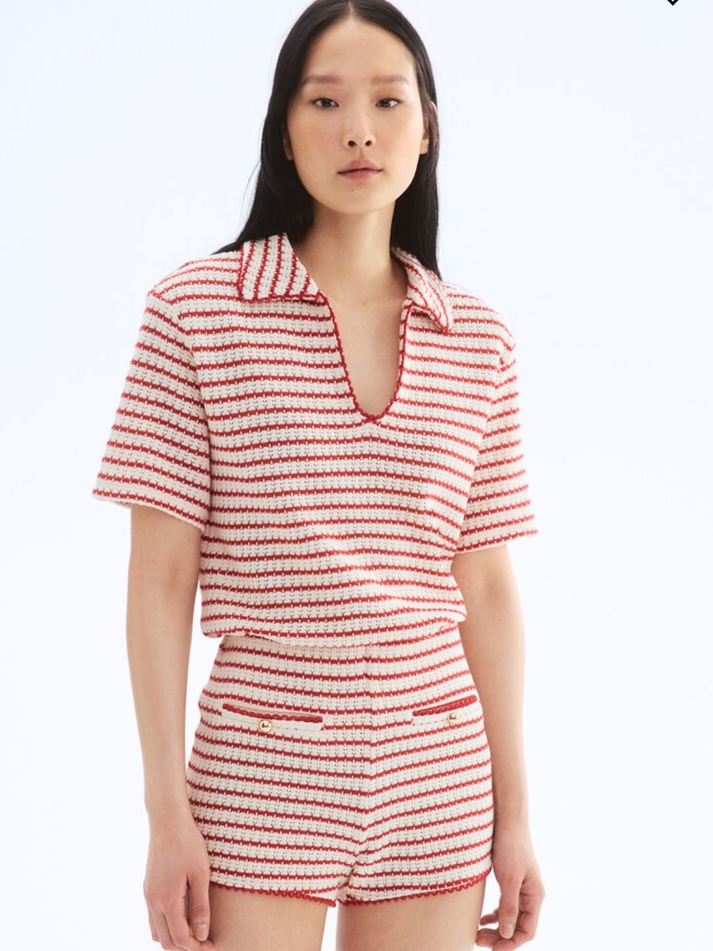 H&M TEXTURED-KNIT COLLARED TOP